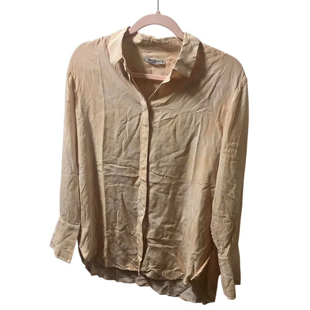 M.M.LaFleur Silk Button Front Blouse Beige Nude Size M Workwear